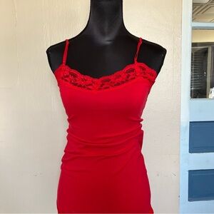 Y2k red lace trim cami tank top